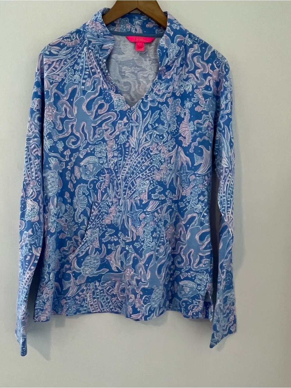Lilly Pulitzer Blue and Pink V-Neck Printed Long Sleeve Top